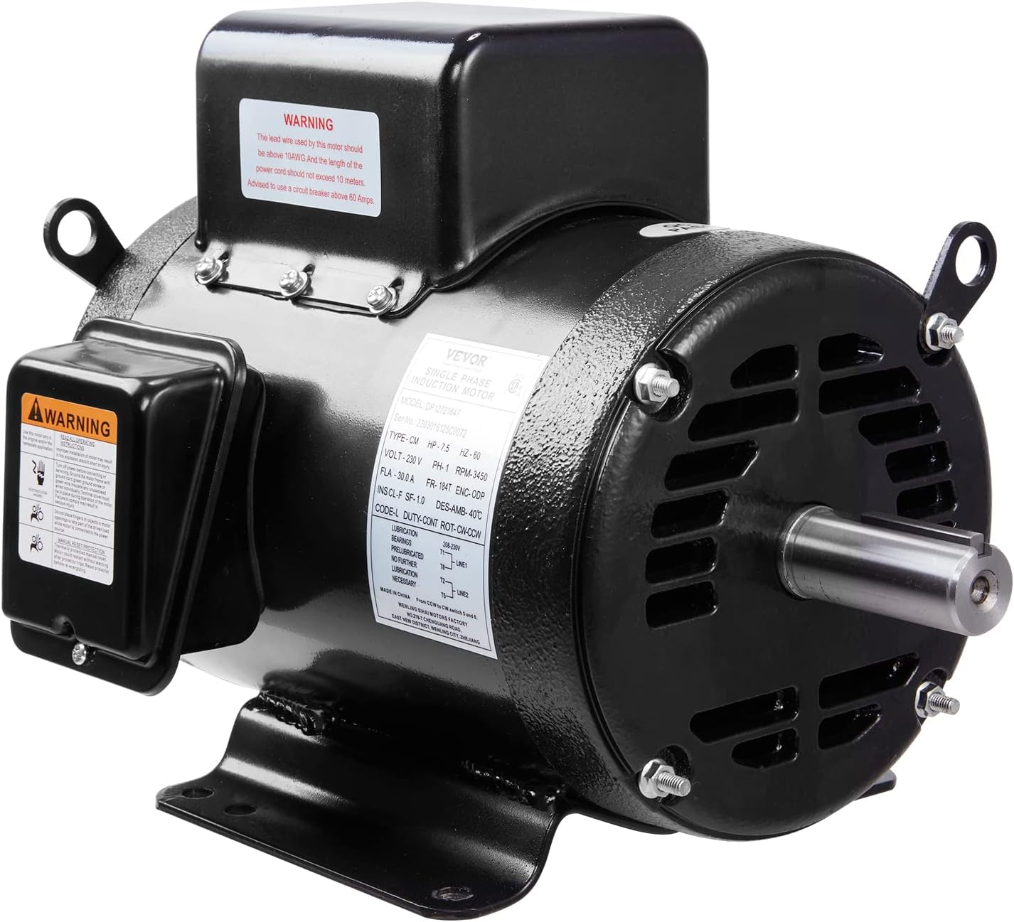 VEVOR 7.5HP Air Compressor Electric Motor, 230V 30 Amps, 184T Frame