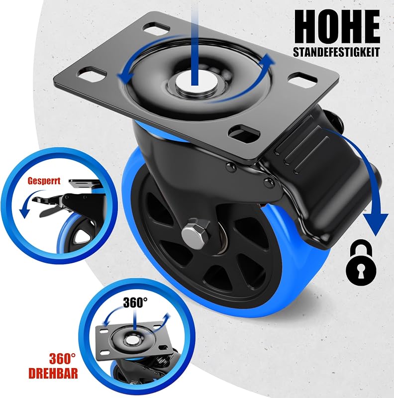Asibaade 75mm Forgókerék 480kg Teherbírás Bútor Szállítás Ipari Felhasználás - 75mm-Black