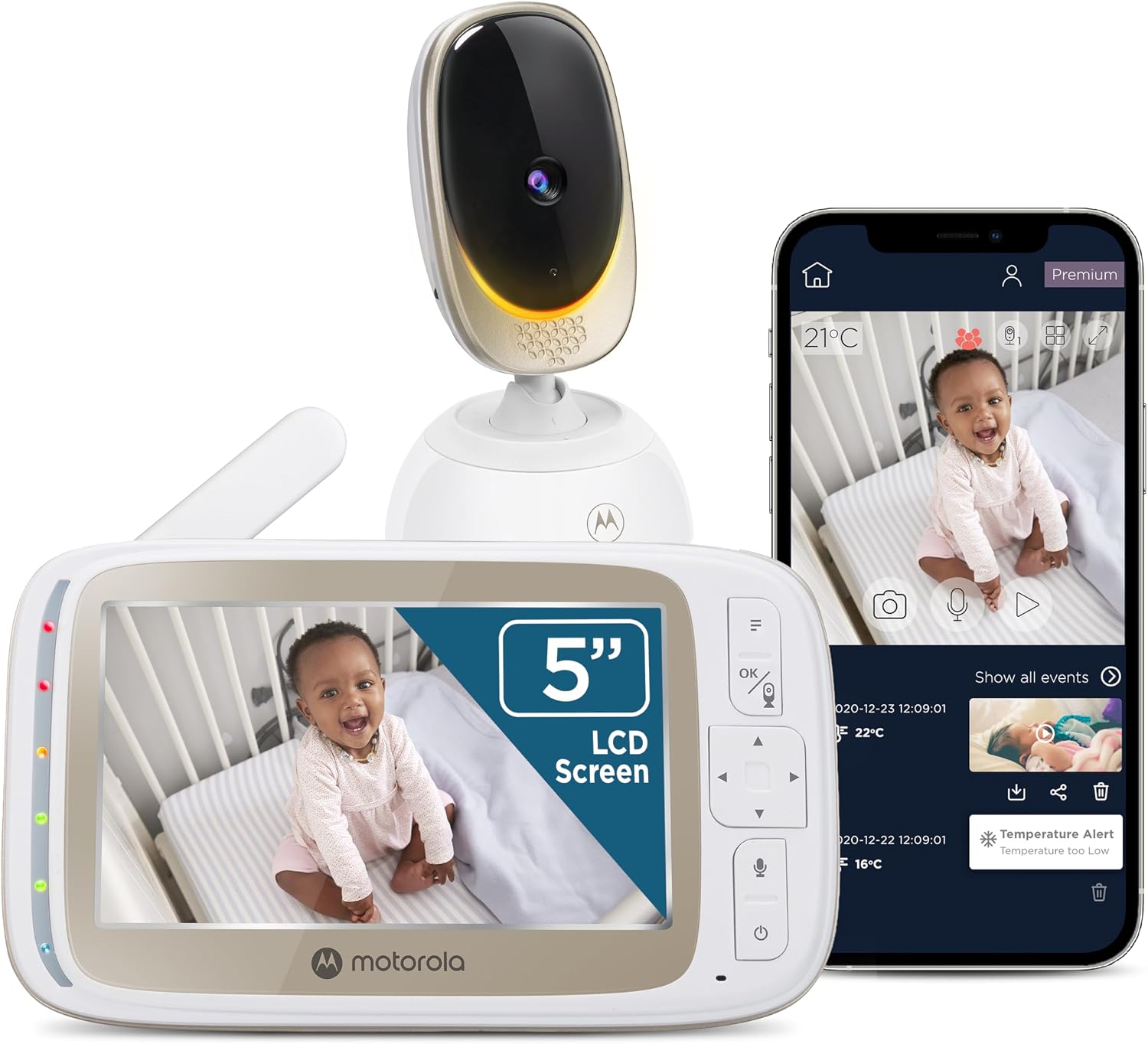 Motorola WiFi Baby Monitor, 5" Screen, Pan Tilt Zoom, Two-Way Talk, Night Vision, Temperature Alert, 1000ft Range (2026 Upgrade)