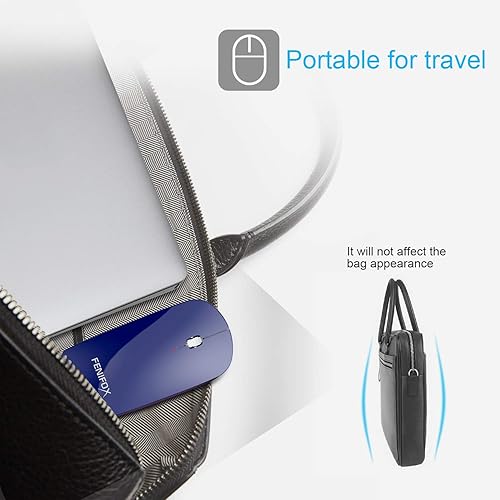 Miniatura 3 de FENIFOX Ratón Bluetooth delgado, silencioso y portátil, portátil, recargable, compatible con laptop, PC, Android Windows Tablet (azul profundo)