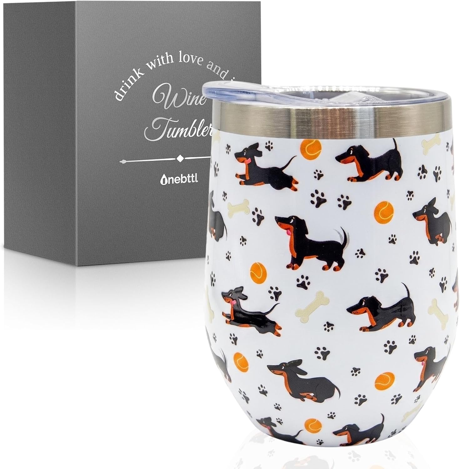 Onebttl Dachshund Gifts for Women, Wiener Dog Lover, Owner, Dog Mom, 12OZ Stainless Steel Travel Mug, White, Life