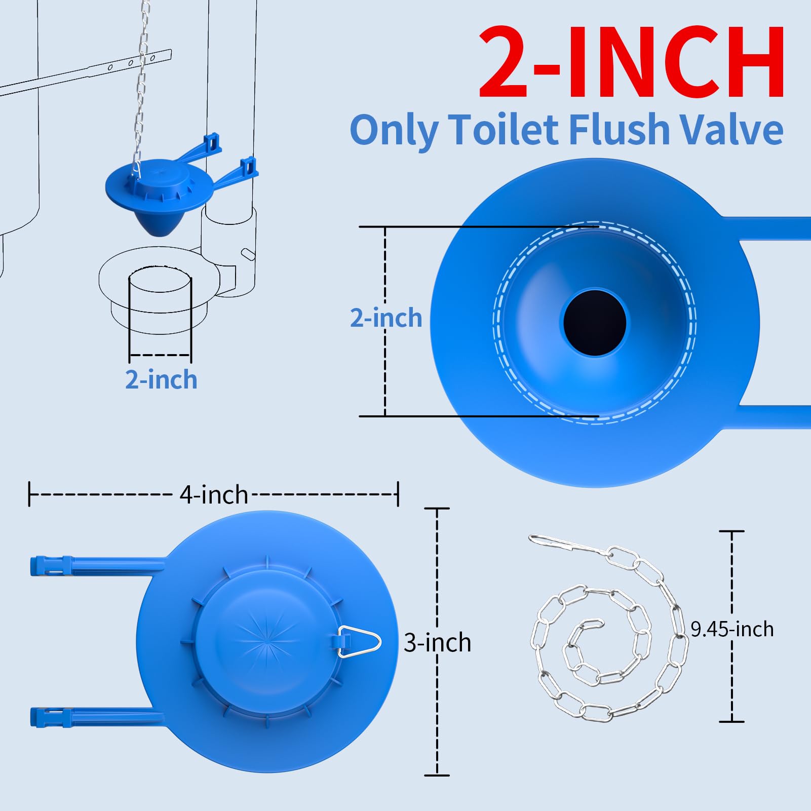 2 Pack Toilet Flapper Replacement Kit, 2 Inch Universal Toilet Tank Flapper Fit for Kohler American Standard Toto Gerber, Silicone Stopper Flapper with Stainless Steel Chain Easy to Install (2) - 5