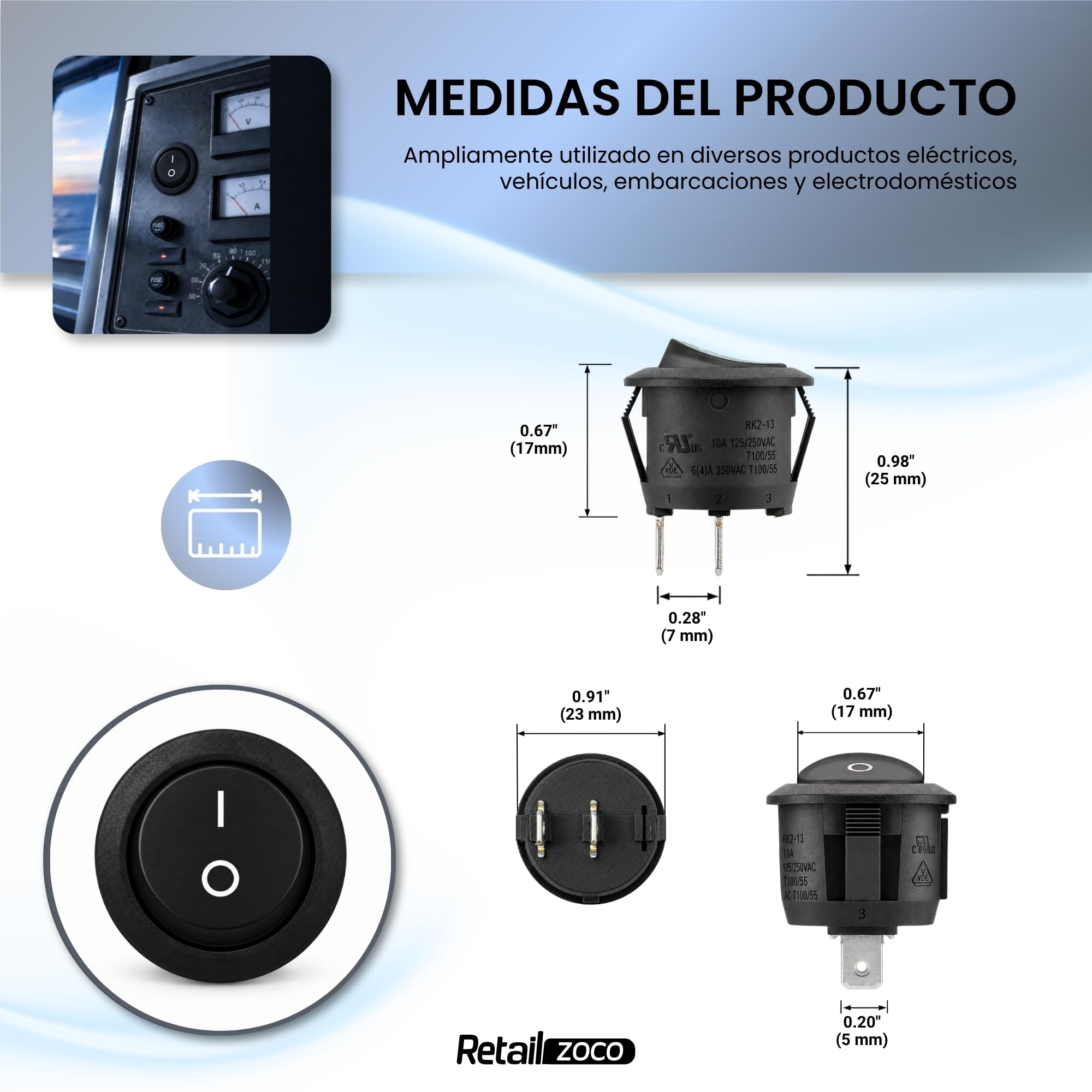Interruptor Redondo Basculante SPST ON/OFF 2 pin, 5 Unidades - imagen 4