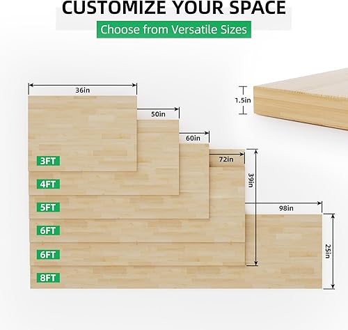 Miniatura 2 de Encimera de Bloque de Carnicero Tablero de Madera - Premium 3.98 pies, 47.76"x25"x1.5" Tablón de Madera Dura Sólida para Isla de Cocina DIY,