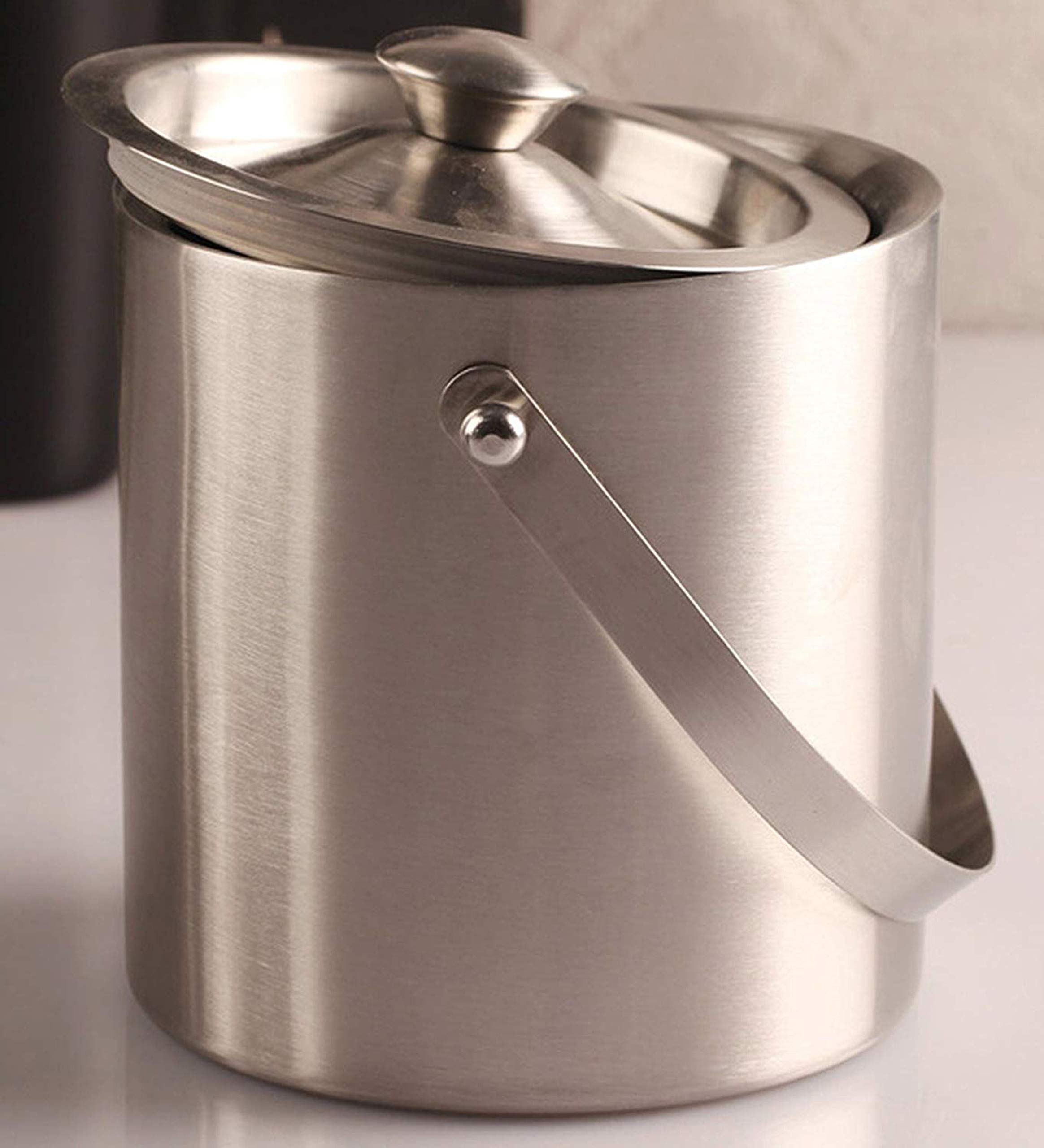 HAINE Stainless Steel Barware Set of Double Wall Ice Bucket, Ice Tong and Peg Measuring Jig, 1600 ml 3