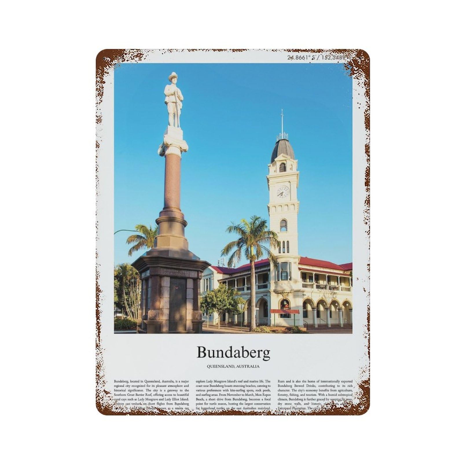 xiaoxiaoshen Bundaberg Queensland, Australia City Scenery Wall Decor Art Metal Tin Poster Modern Home Decor Art Home Bar Shop Decorations Vintage Sign 40x30cm