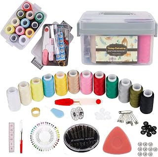 Sewing Kit for Adults & Beginners - Portable Travel Hand Sewing Supplies with Case, Thread, Needles, Scissors - Complete Basic Starter Set (Gray)