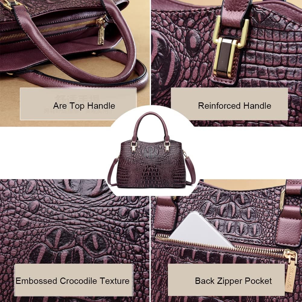 Top-Handle Handbag Crocodile Purses For Women Satchel Leather Bags Trendy Shoulder Bag Tote with Shoulder Strap