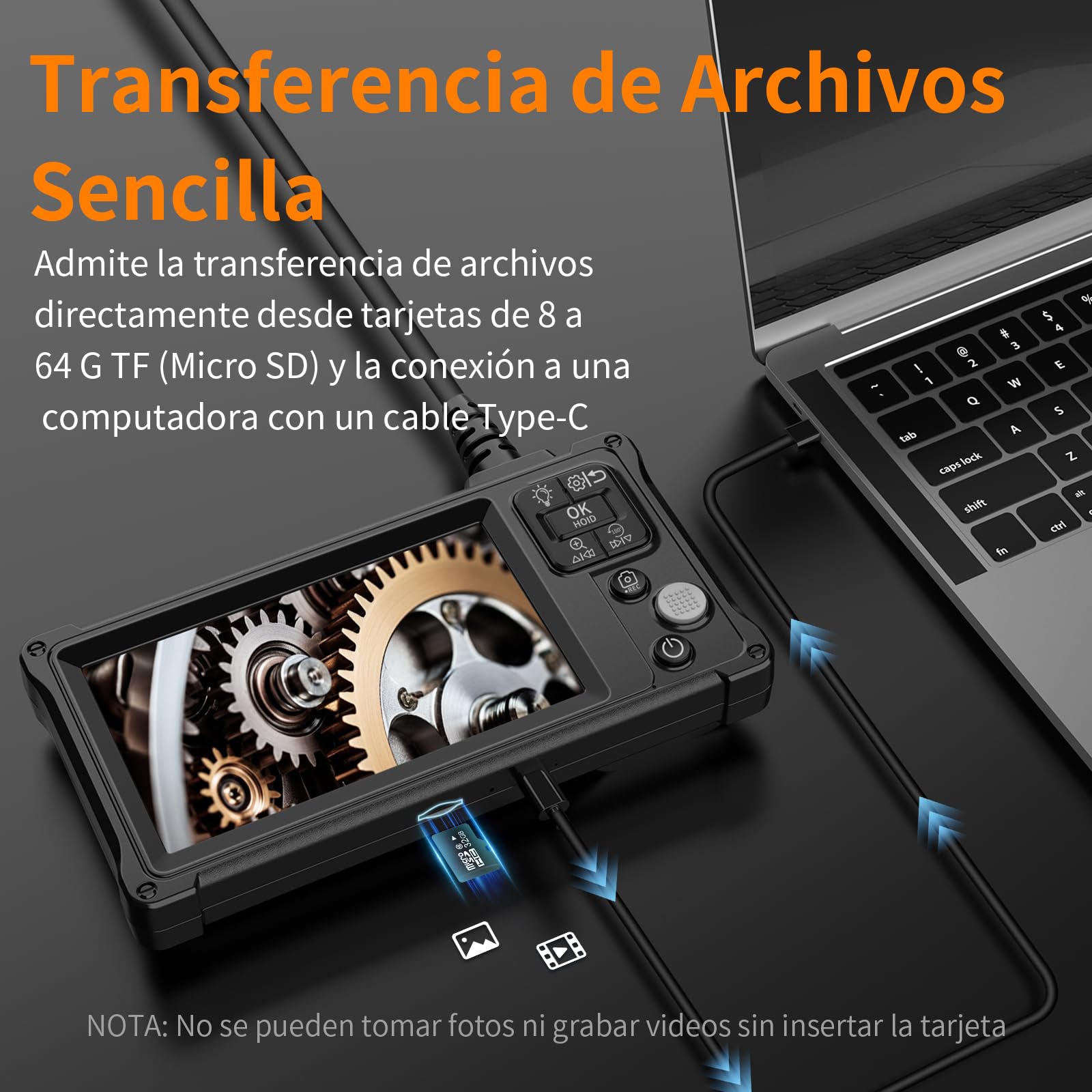 Camara Endoscopica Doble Lente con Pantalla y Luz, Ennovor 1920P HD Camara Inspeccion Tuberias, 5" Pantalla IPS y 8 Leds Ajustables, No App No WiFi Endoscopio Cable Semi-Rígido (16,5 FT/5M)