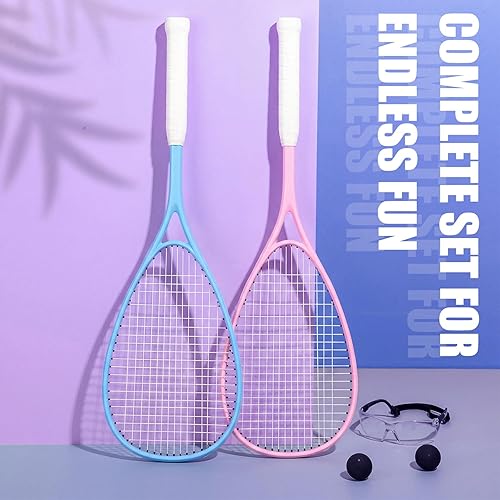 Miniatura 6 de Paquete de 2 raquetas de squash para principiantes, incluye 2 raquetas con bolsas de raqueta, 2 gafas antivaho con estuches y 2 bolas de calabaza de
