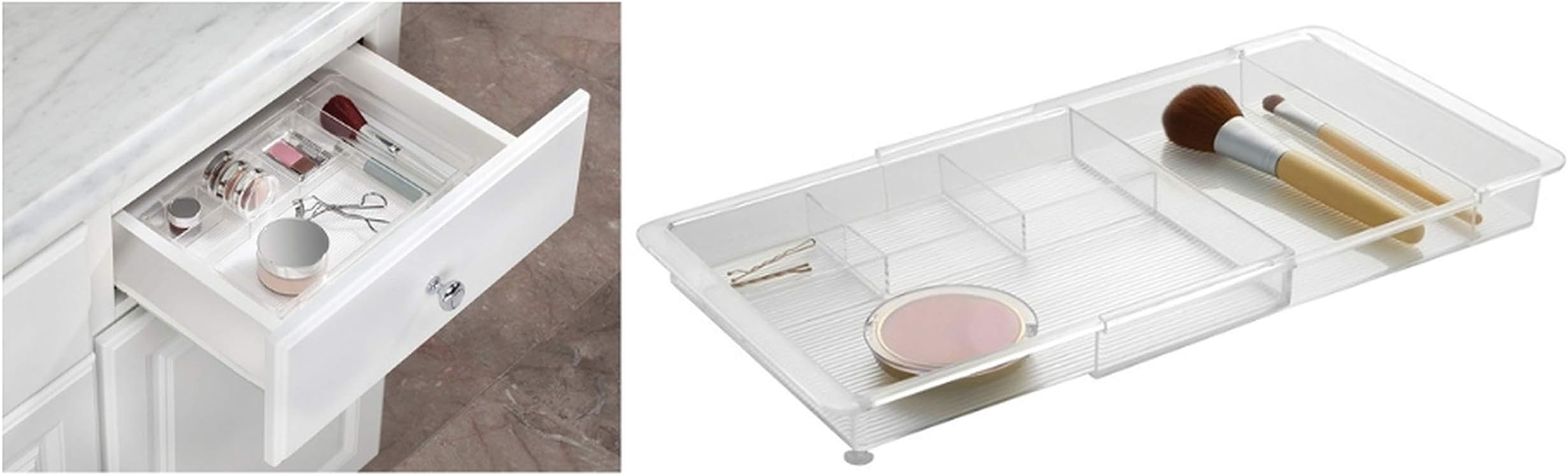 InterDesign Linus Expandable Drawer Organizer, Clear - 3.1H x 19.7W x 48.3 D cm