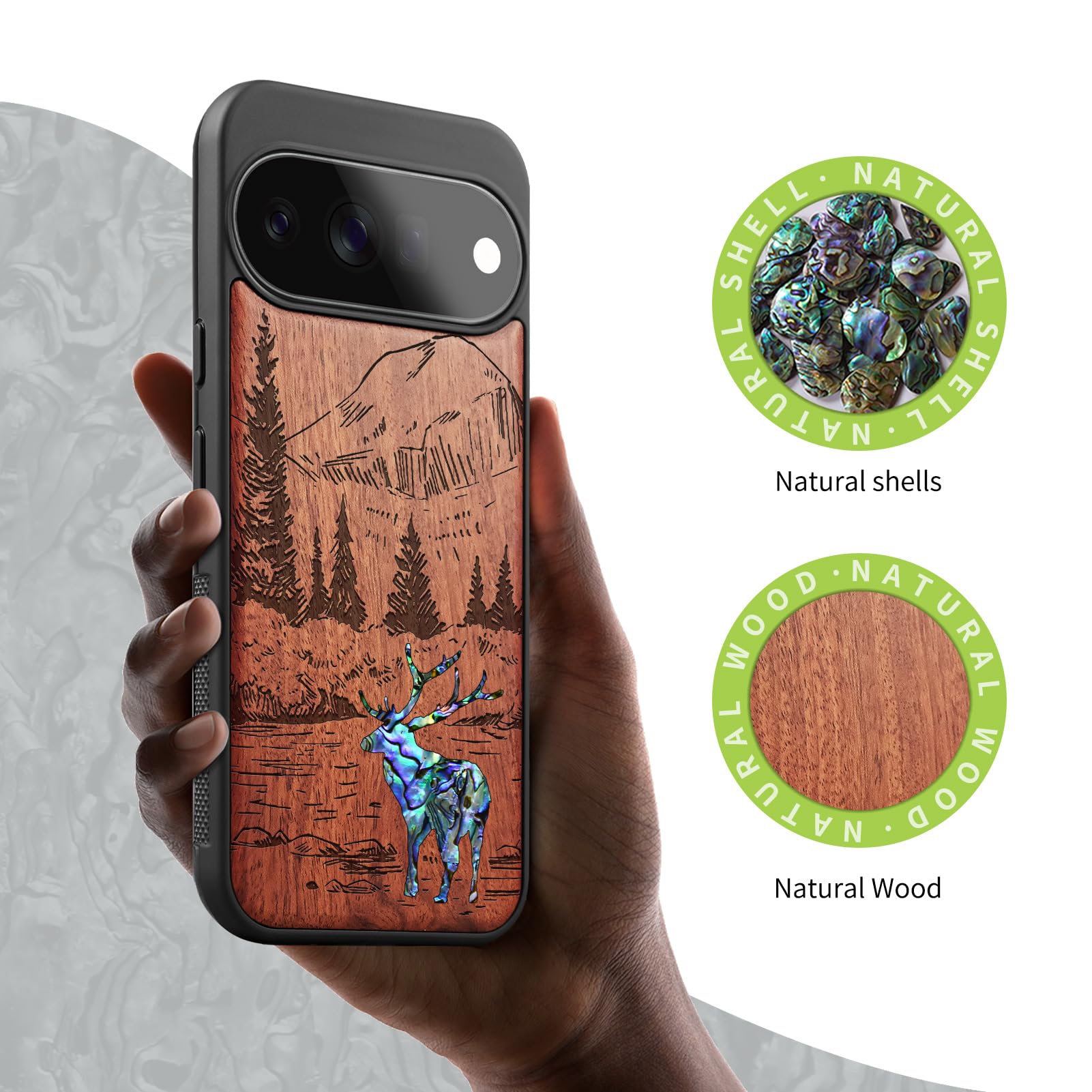 Carveit Madera Funda para Google Pixel 11 (Rosa-Ciervo del Bosque)