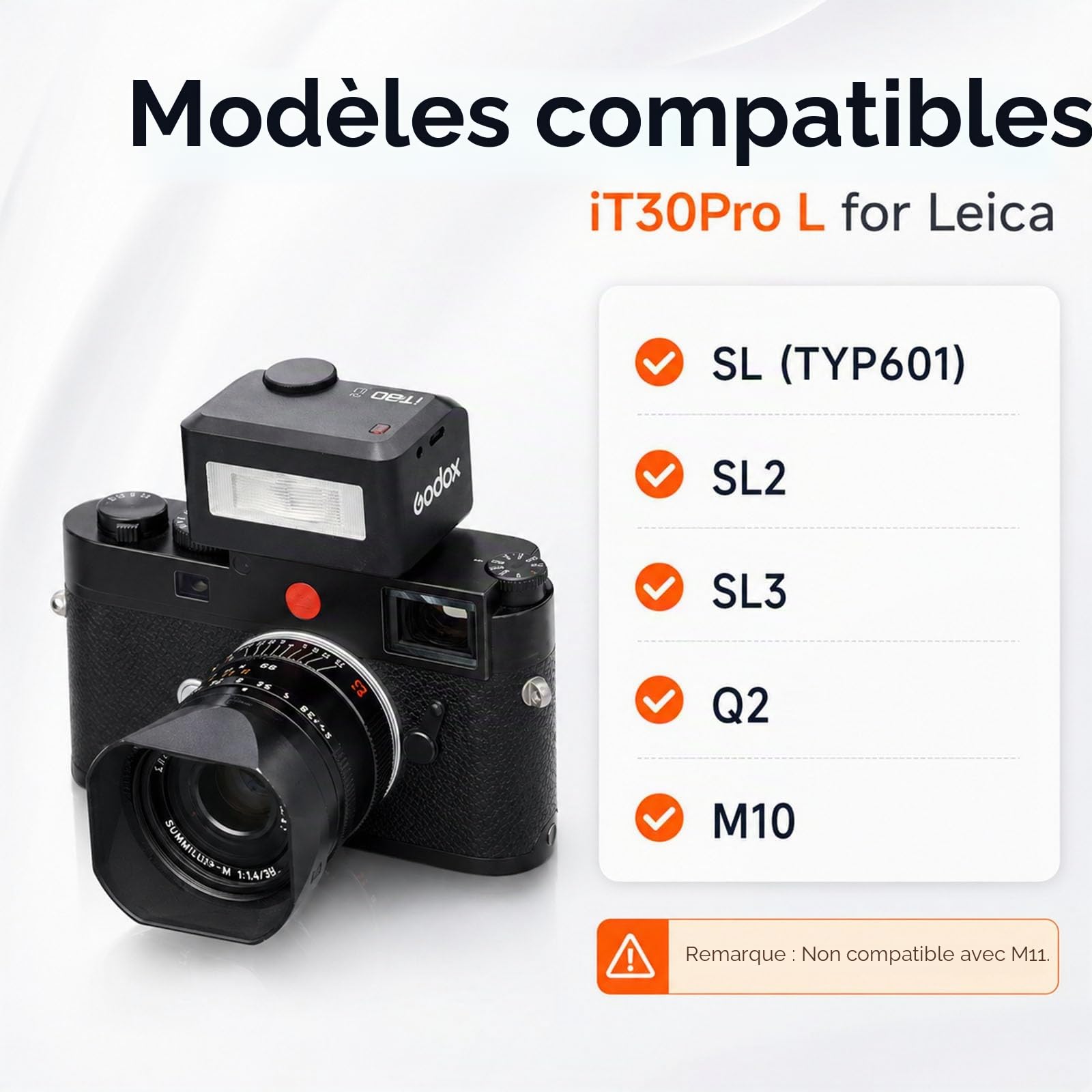 Godox iT30Pro-L iT30 Pro L Mini Flash TTL pour Appareil Photo Leica, GN15, 560 Éclairs, Recyclage 1,5 s, HSS 1/8000 s, Écran Tactile Couleur, USB-C, Système X 2,4 GHz