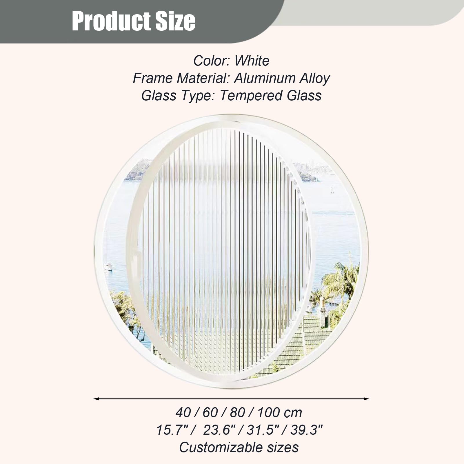 Finestre Finestra Rotonda, Finestra di Ventilazione Girevole a 360° con Maniglie, Finestra per Studio Cucina Soffitta con Telaio in Lega di Alluminio con Vetro Temperato Ondulato(White,60 cm (23 5/8")