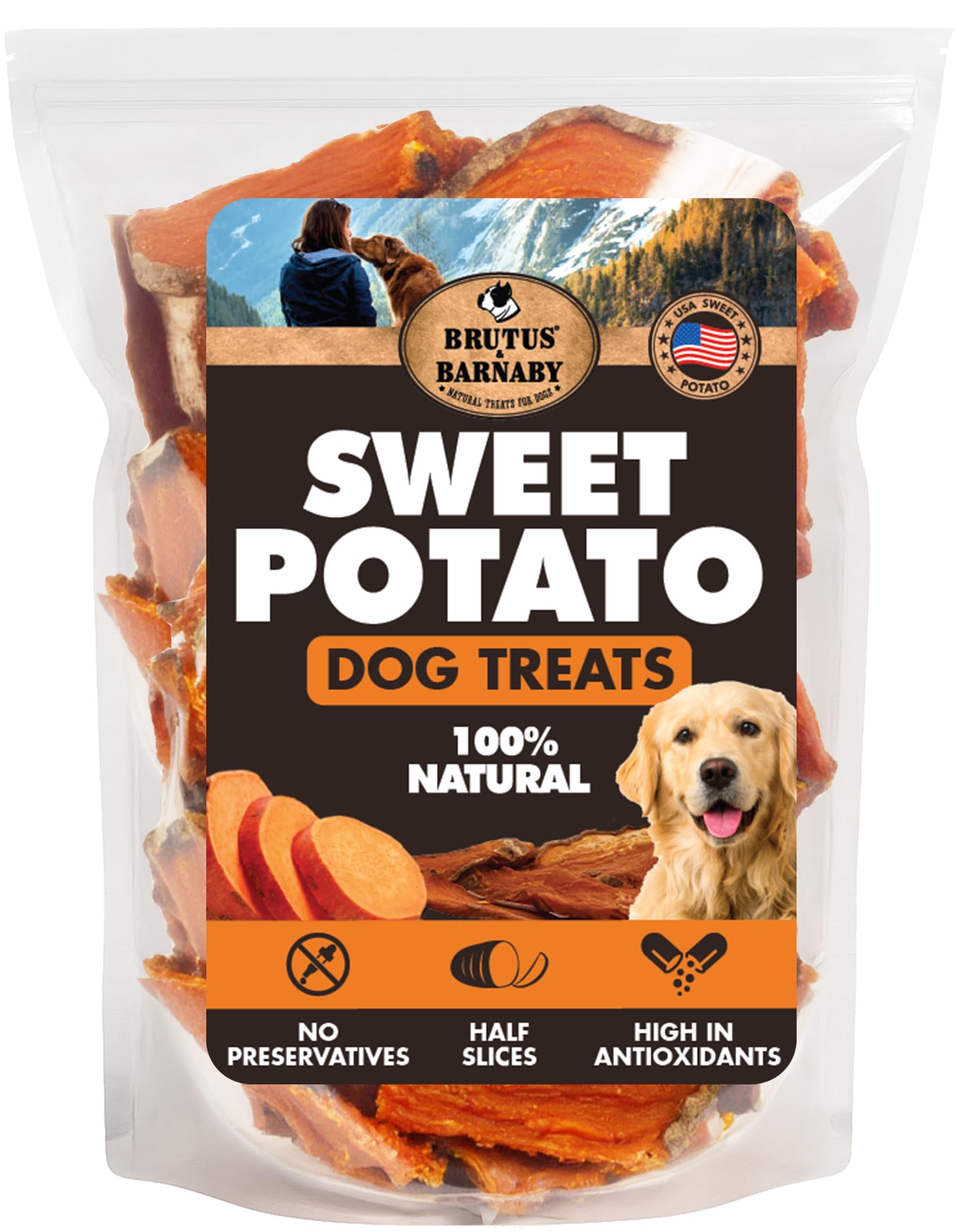 BRUTUS &amp; BARNABY Dried Sweet Potato Dog Treats &amp; Chews, Half Slices, 2 lb