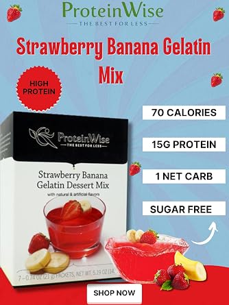 ProteinWise - High Protein Gelatin - Strawberry Banana Gelatin Mix - 7/Box