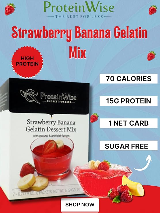 ProteinWise - High Protein Gelatin - Strawberry Banana Gelatin Mix - 7/Box