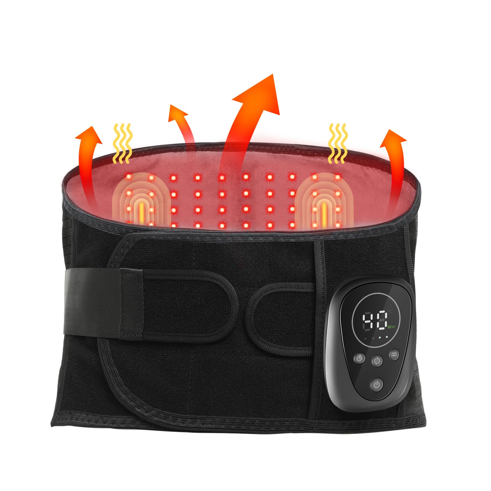 Ceinture de massage du dos chauffante sans fil avec thérapie à la lumière rouge, batterie de 5000 mAh, ceinture chauffante pour soulager la douleur et se détendre, idéale pour la récupération