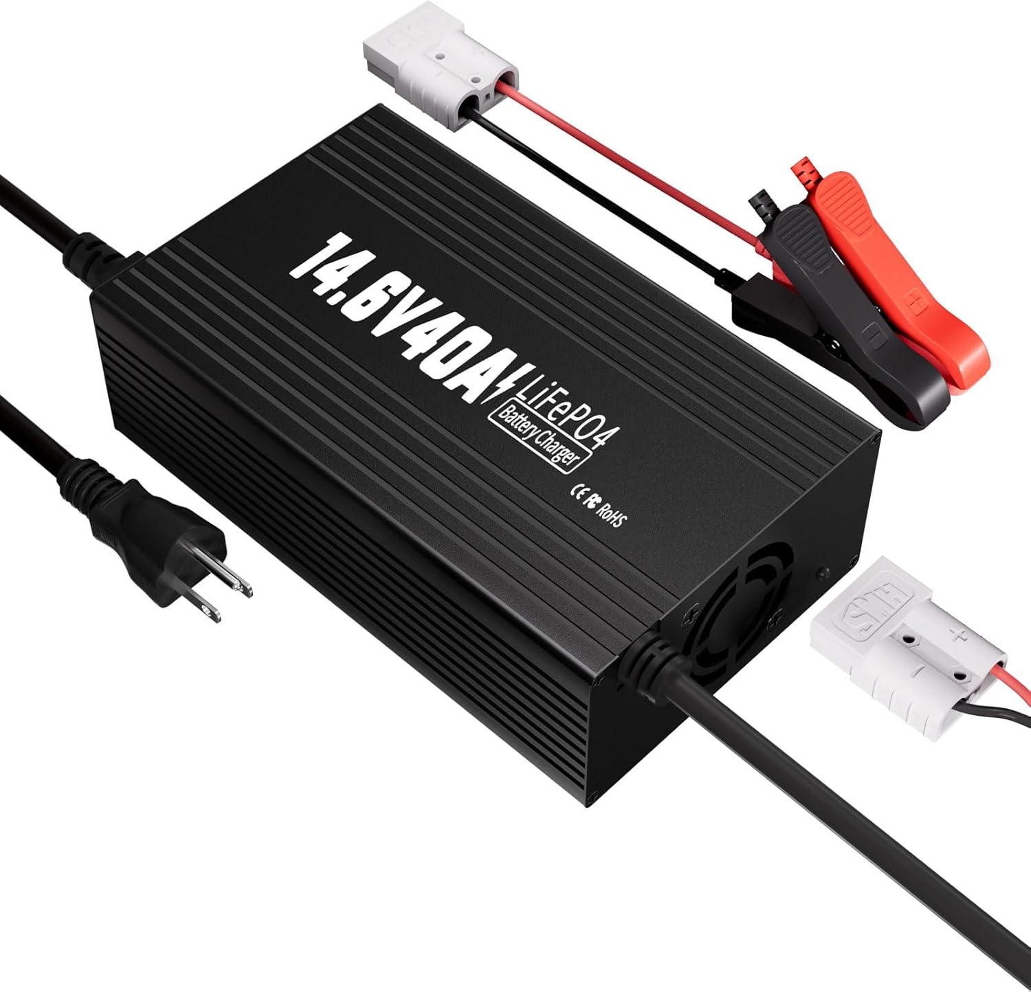 12V 40A Lithium Battery Charger, AC-DC Fast and Smart Charger, 14.6V LiFePO4 Battery Charger with Anderson Connector Led Indicator for Lithium LiFePO4 Deep Cycle Batteries of Home, Boat, RV