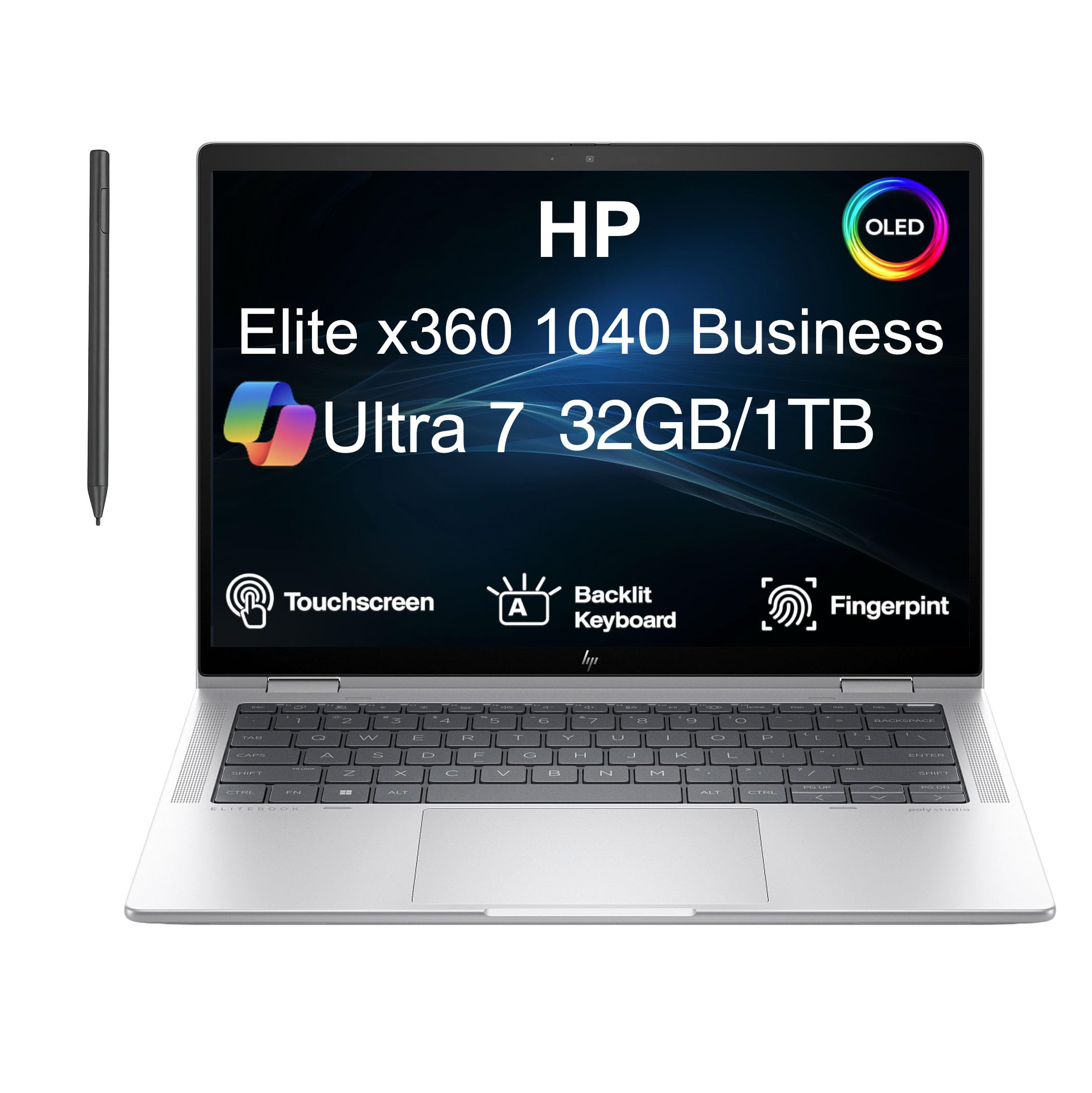 HP Elite x360 1040 Business 2-in-1 Laptop 14.0" Touchscreen OLED 2.8K Display (Intel Ultra 7-155H, 32GB LPDDR5X, 1TB SSD, Active Pen, Backlit KB, Fingerprint, 2 Thunderbolt 4, WiFi 7, Win 11 Pro)