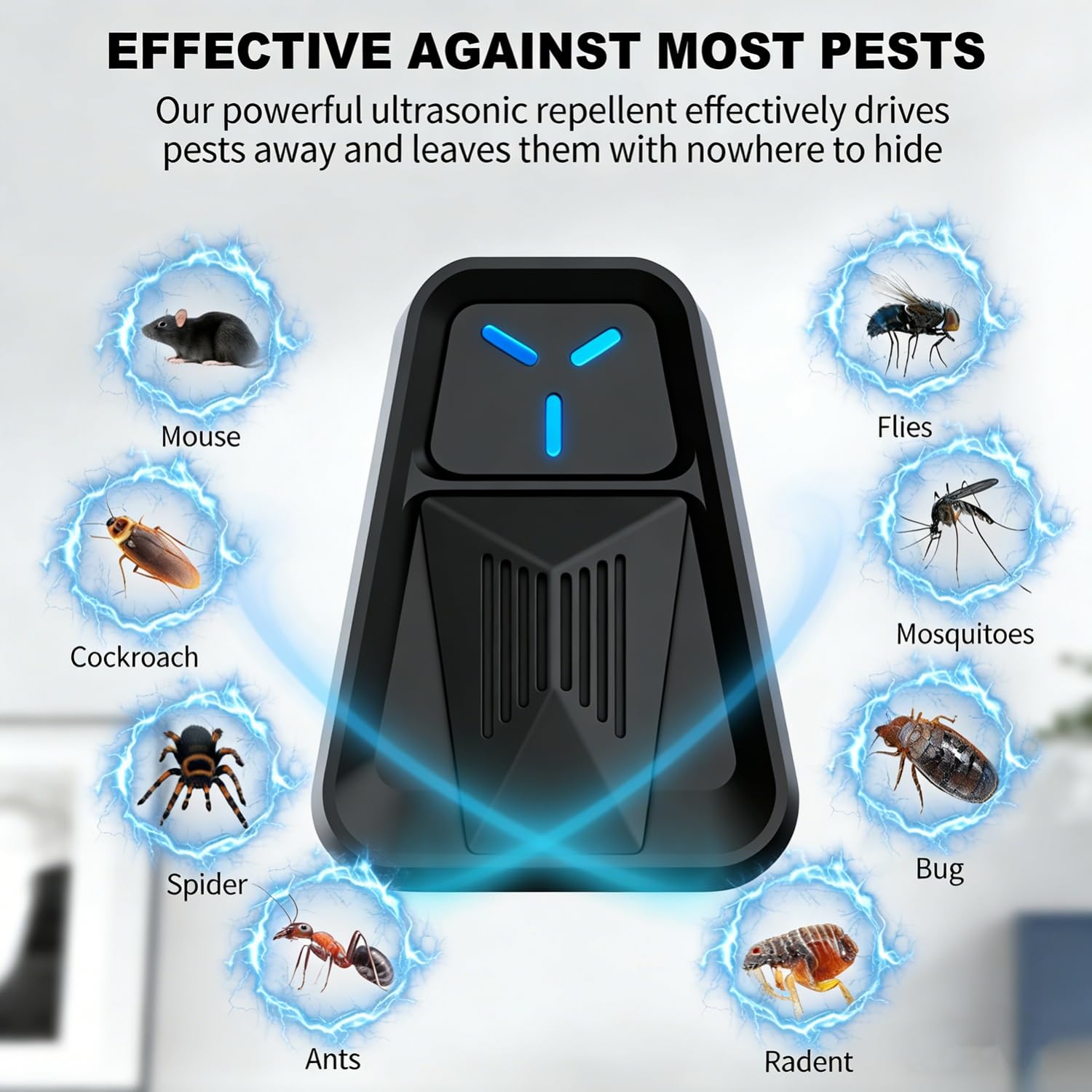 Repellente Ultrasuoni, Repellente Zanzare Ultrasuoni & Controllo dei Elettronica Anti Topi, Mosche, Scarafaggi, Ragni, Formiche,Innocuo per Animali Domestici e Umani