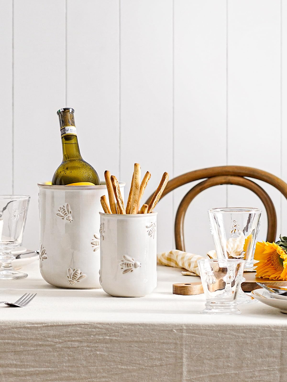 LE TAUCI Portautensili, 17,5 cm + 13,5 cm, in ceramica, per piano di lavoro, organizer per utensili da cucina in rilievo, per spatola e cucchiaio, decorazione da cucina, set di 2, bianco artico