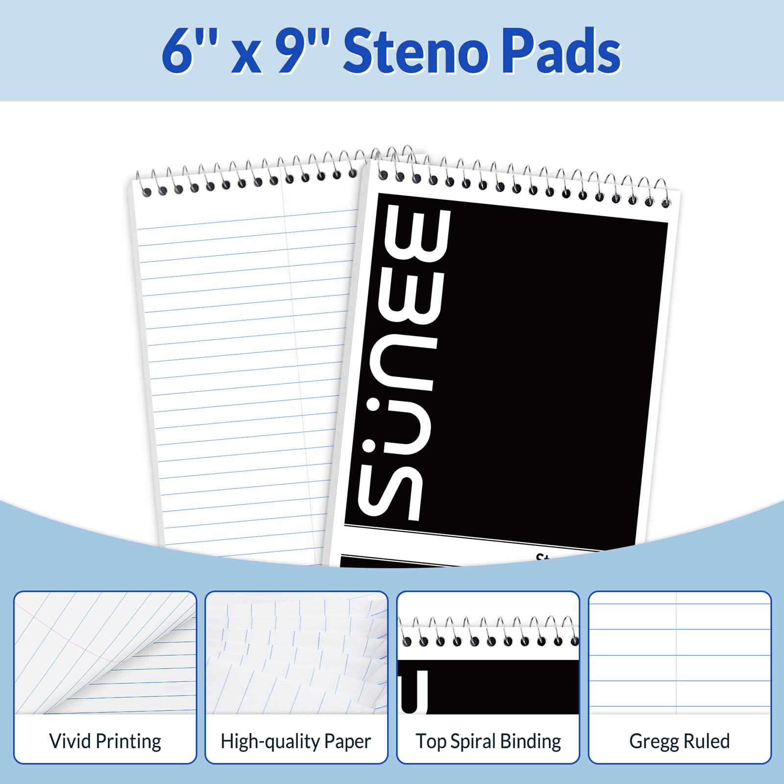 SUNEE Confezione da 5 blocchi Steno da 15,2 x 22,5 cm, 60 fogli, quaderno a spirale da 15 x 22 cm, carta bianca, per prendere appunti con quaderno a spirale superiore, per scuola, università