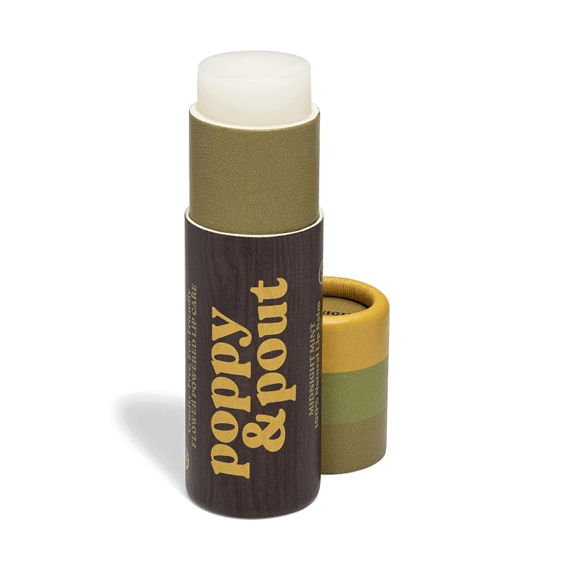 Bálsamo labial jumbo Midnight Mint Poppy & Pout com hortelã e baunilha, tubo de papelão reciclável