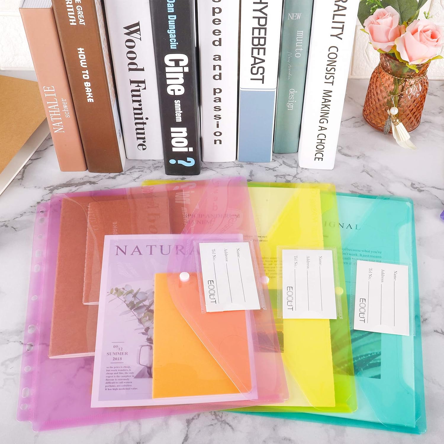 EOOUT 30pcs Binder Pocket, Binder Pockets for 3 Ring, Binder Folders, 11 Holes, Letter Size, Snap Button Pouch with Label for School, Home and Office : Office Products