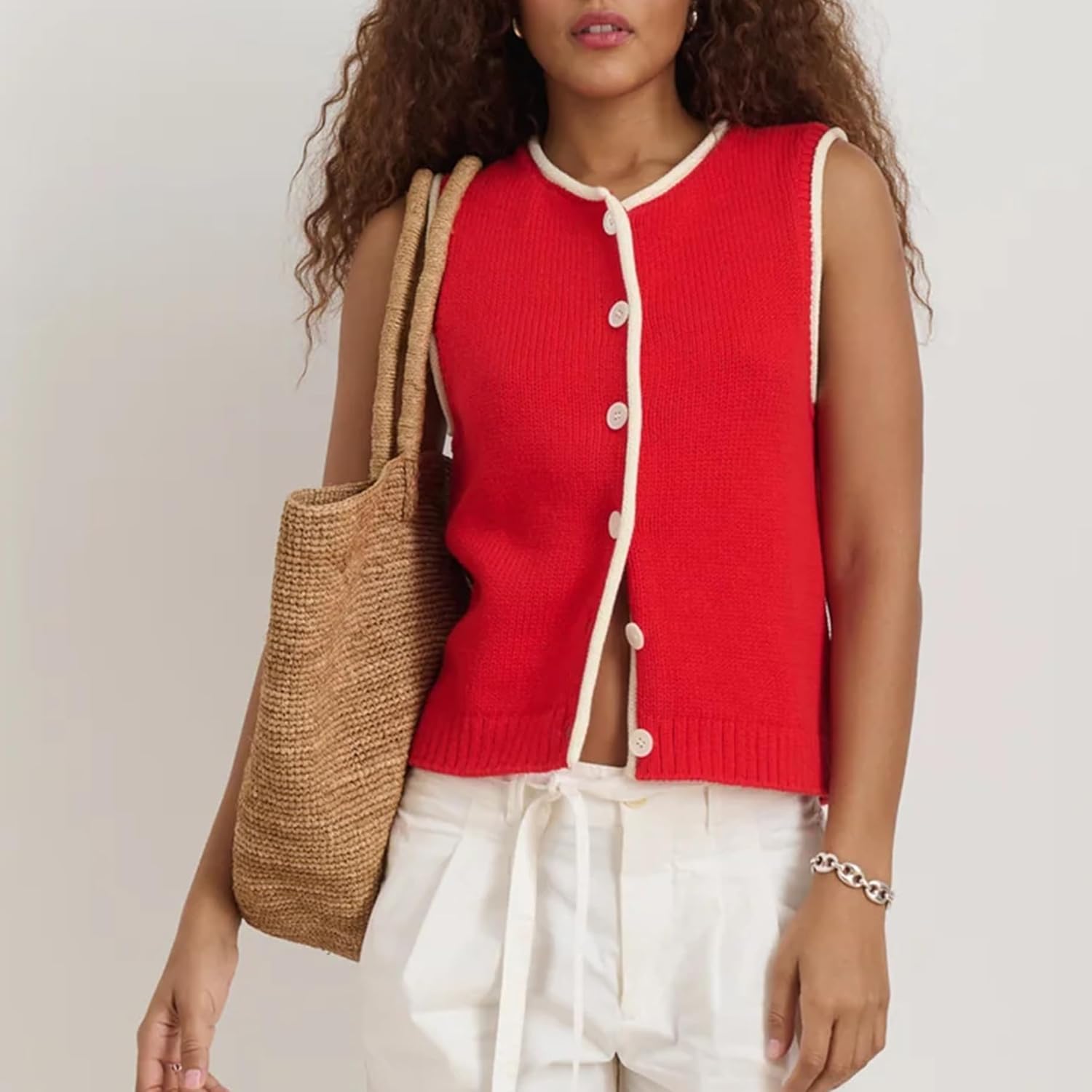Sweater Vest for Women Casual Sleeveless Button Down Knit Tank Tops Trendy Ribbed Cardigan Lightweight Knitwear