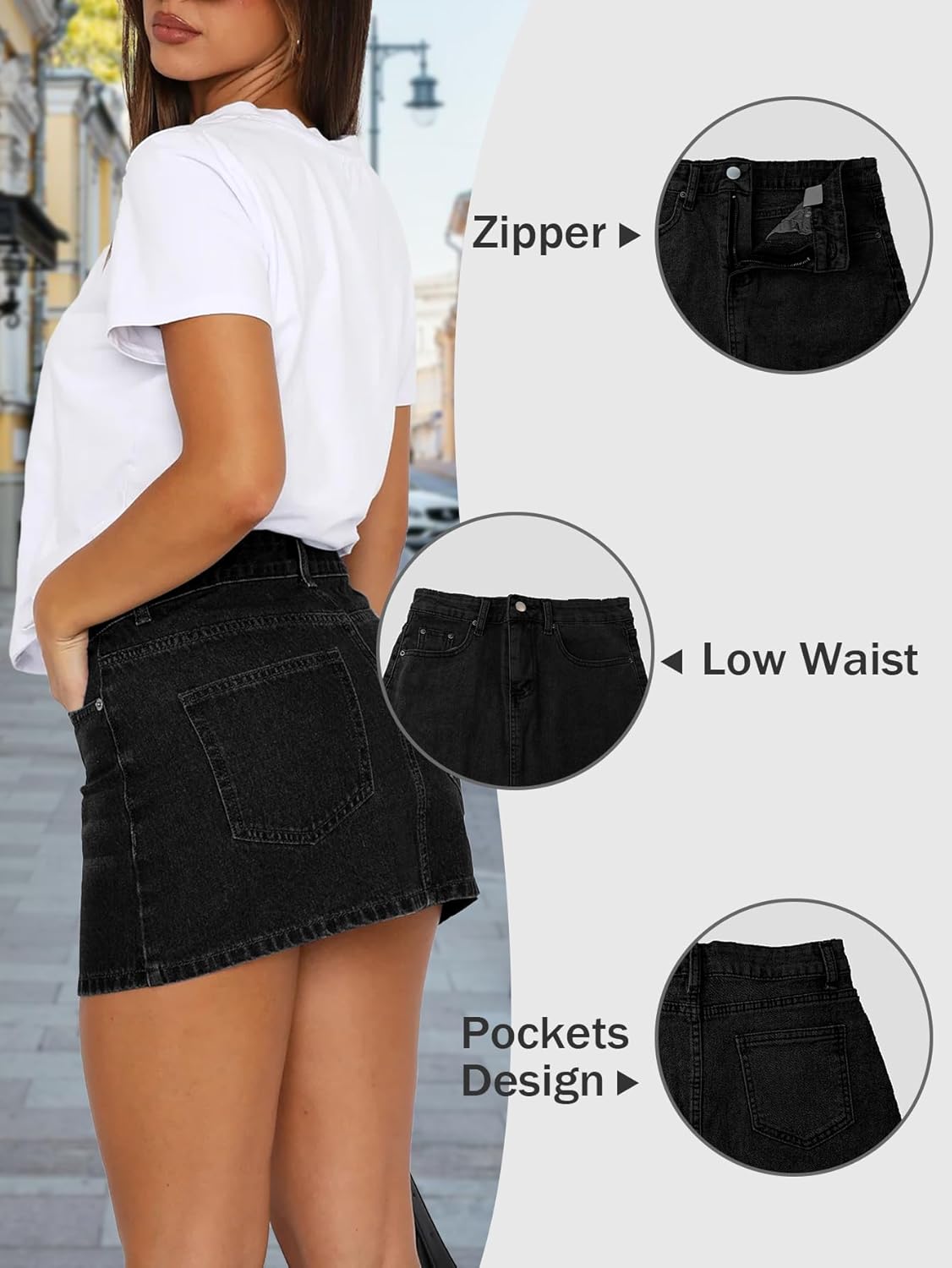 Womens Denim Skirt Casual Mini Jean Skirt Stretch Low Waist Jean Skirt for Women Zip Fly Denim Mini Skirts - Image 4