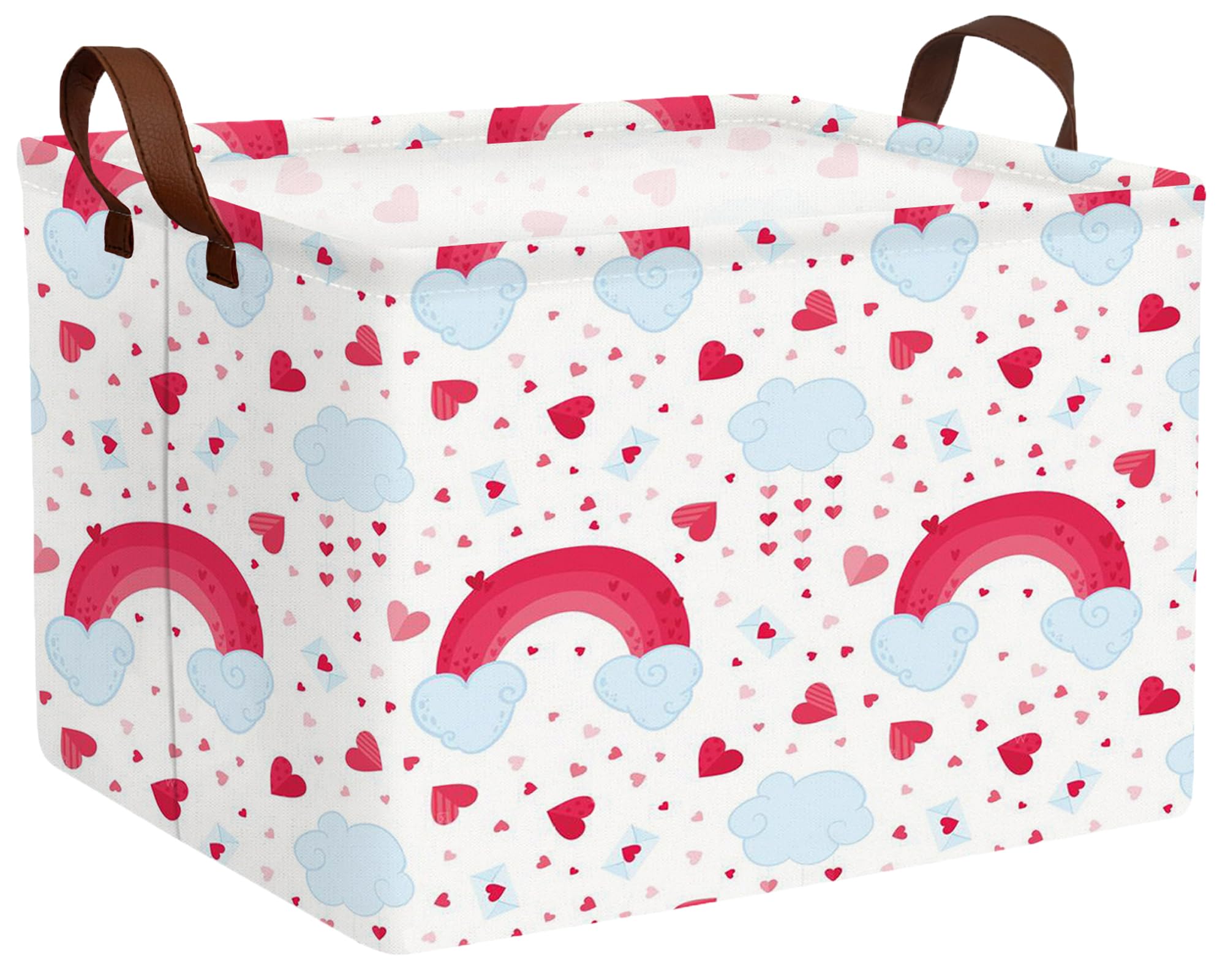 Valentines Day Basket Large Foldable Heart Shaped Storage Box for Gifts Kids Empty Storage Bins Rectangular Toy Organizer Decor (Rainbow Love)