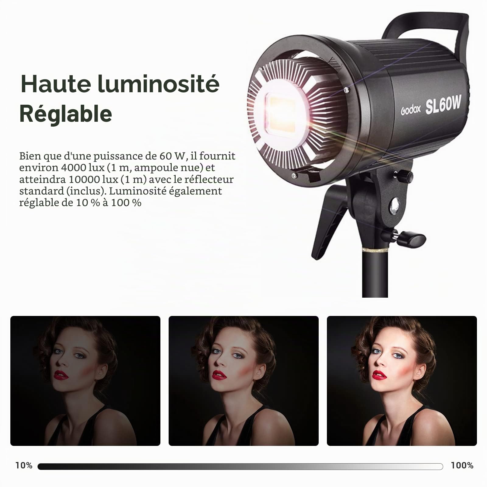 Godox SL-60W 5600 ± 300K Bowens Mount Flash Stroboscopique Version Blanche Lumière Vidéo Contrôle sans Fil Continu sur Photographie Studio Lumière pour Photo Photographie Enregistrement Vidéo