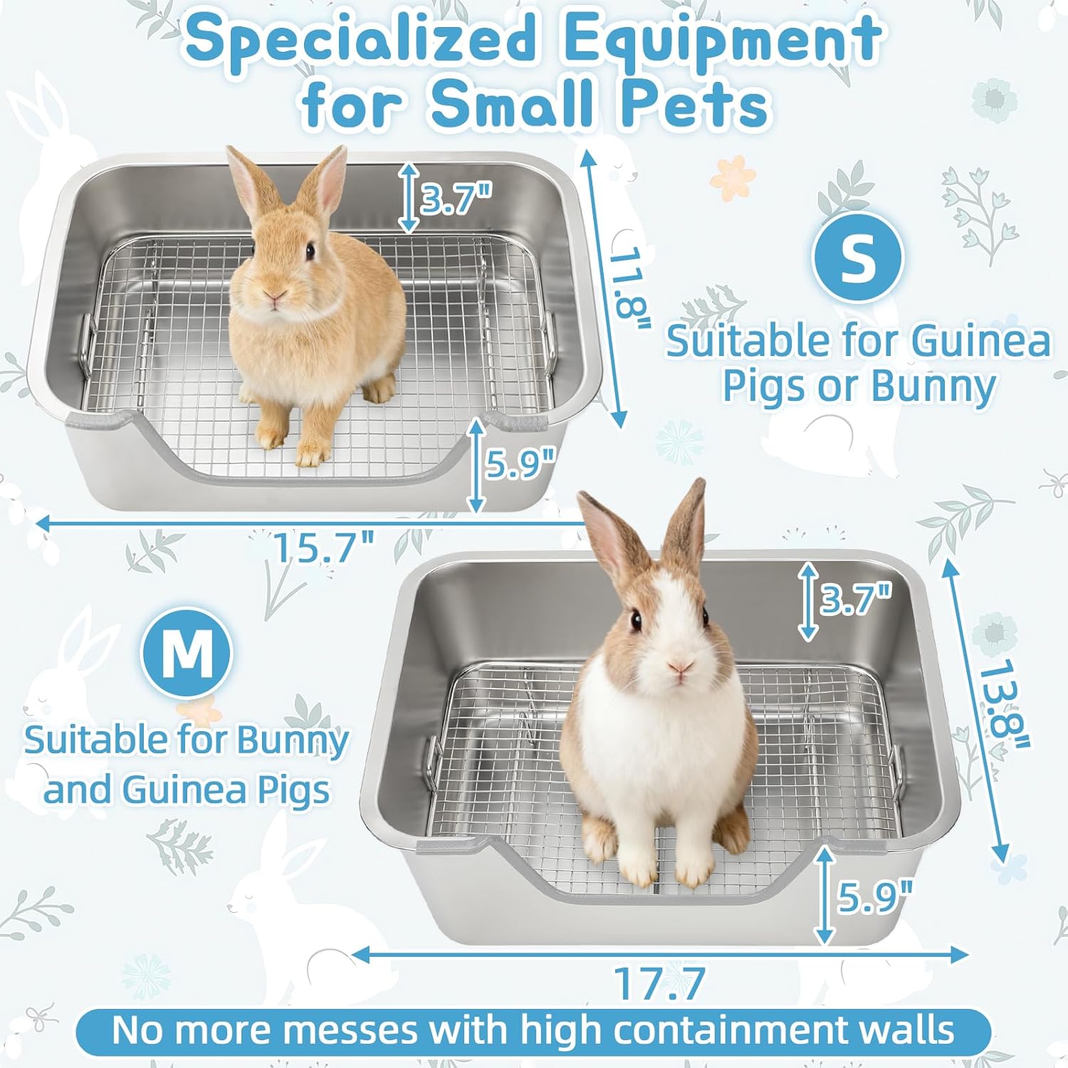 BWOGUE Stainless Steel Rabbit Litter Box with Sifting Tray, Metal Grids Bunny Litter Box, Small Animal Toilet Pan Steel Grid for Adult Guinea Pigs, Chinchillas, Ferrets, Easy to Clean, Odor Control