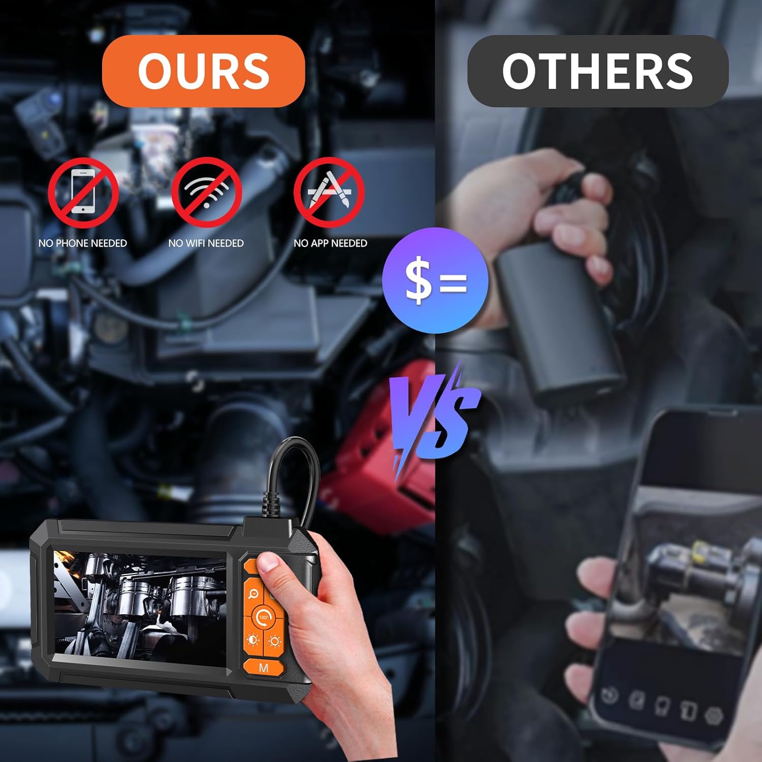 Endoscope Camera with Lights, 1920P HD Borescope Inspection Camera with 4.3" IPS Screen, IP67 Waterproof Endoscope for Inspecting sewers, Pipes & Mechanical Tools - Image 3