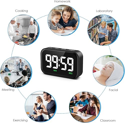 Miniatura 7 de Temporizador digital de cocina, temporizador digital con pantalla LED grande, temporizador de cocina magnético para cocinar, 3 niveles de volumen