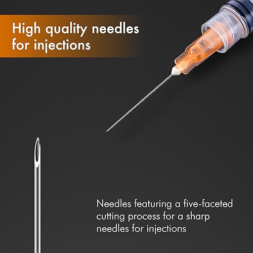 Miniatura 5 de Paquete de 50 jeringas desechables de 0.1 onzas líquidas con aguja, jeringas Luer Lock de 0.88 oz, 1 pulgada, envueltas individualmente