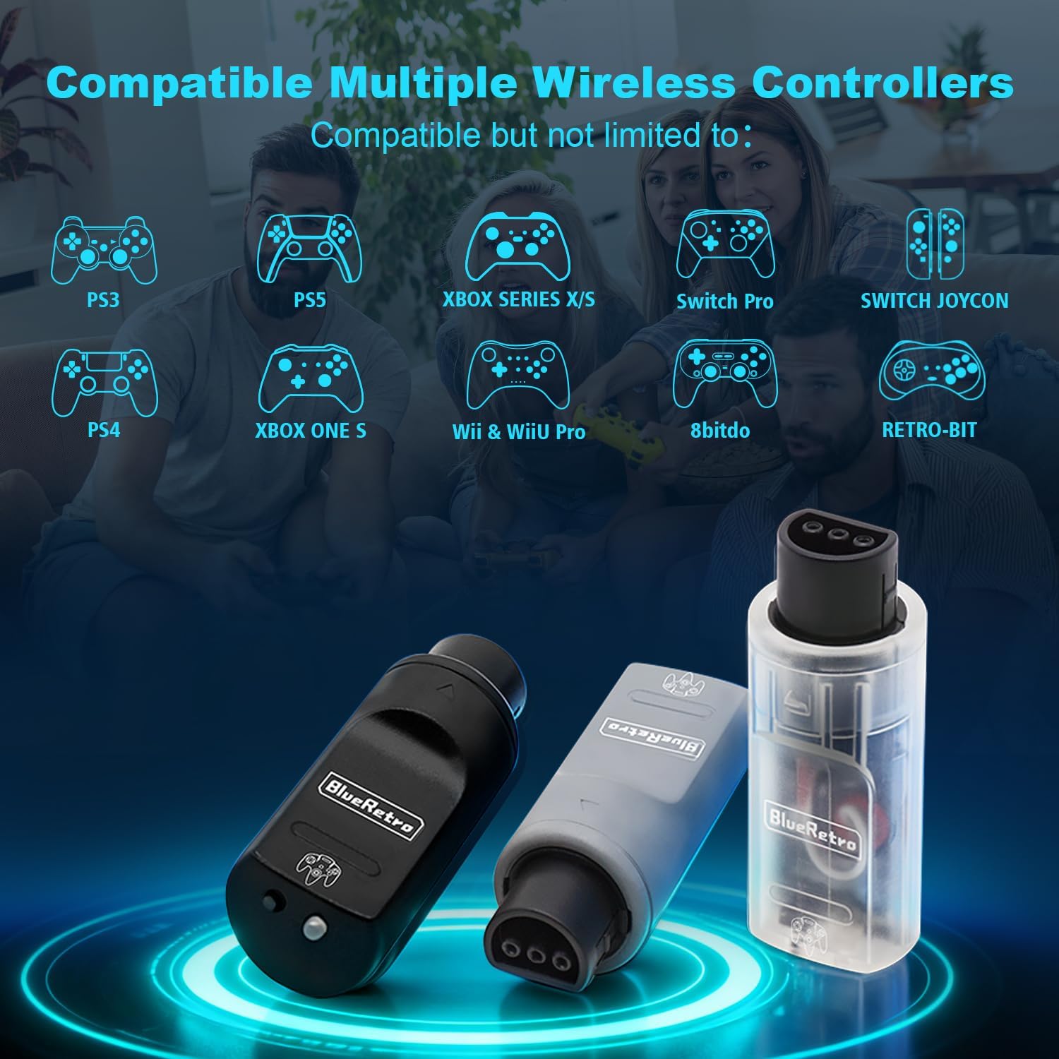 BITFUNX BlueRetro N64 Wireless Controller Adapter - Support Firmware Upgrade, Dual-Mode BT, Keymap Configuration, Compatible with PS3/PS4/PS5,Xbox One S,Series X/S,Switch Pro Bluetooth Controllers