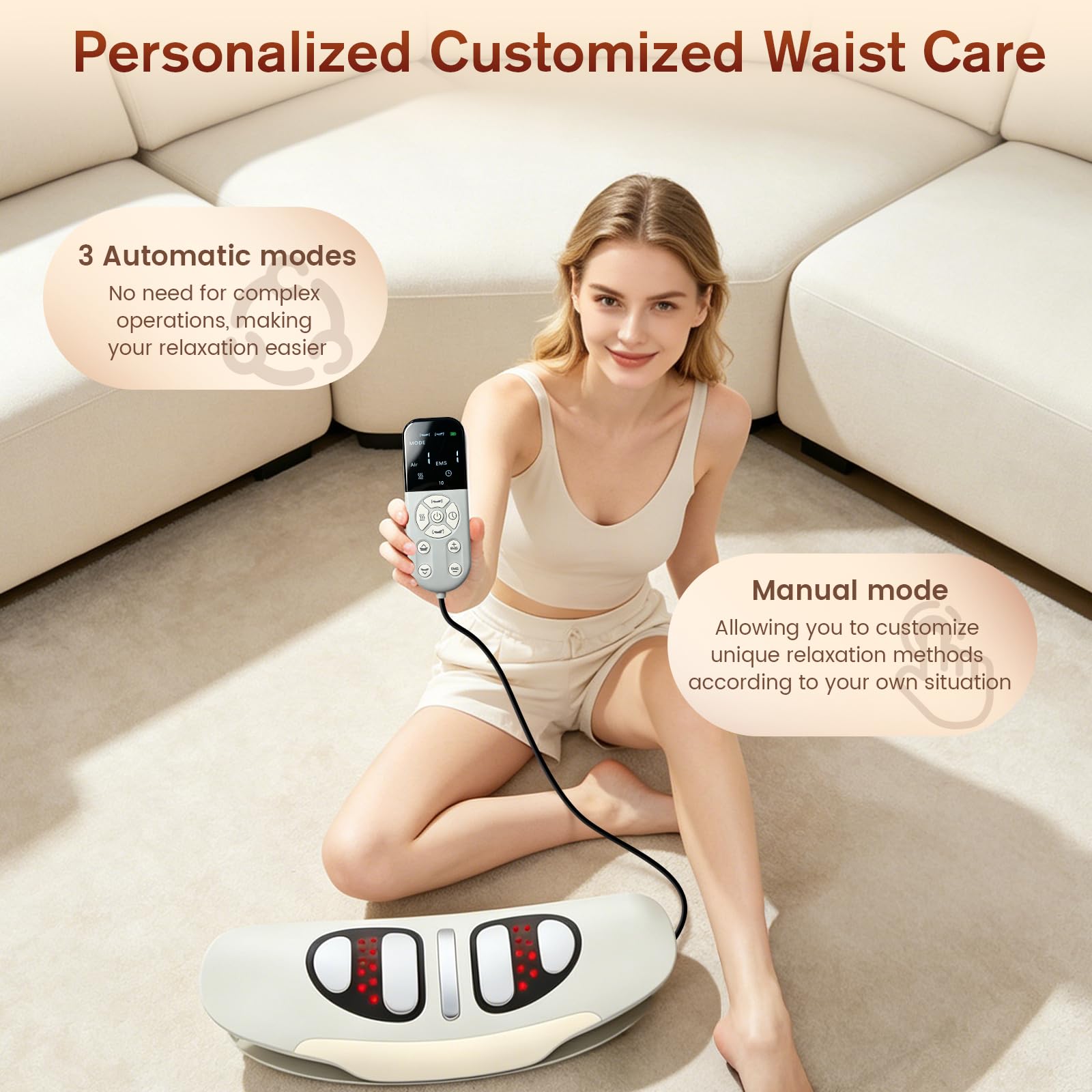5 In 1 Rückenmassagegerät Unterer Rücken,3 Vibrationsmassage,3 Heizstufen