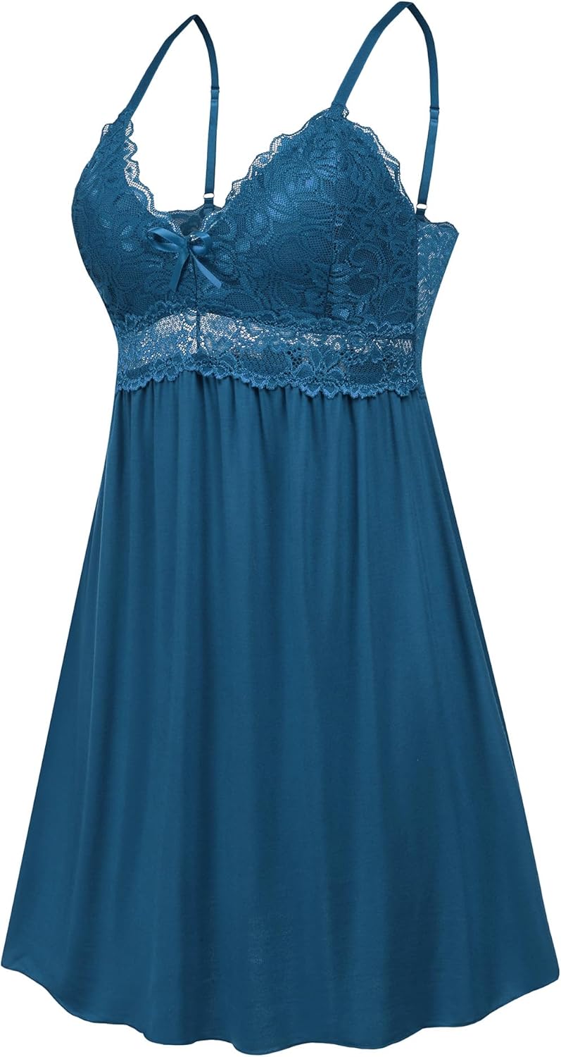 Women Lace Modal Nightwear Sleepwear Chemises V-Neck Full Slip Babydoll Nightgown - Image 5