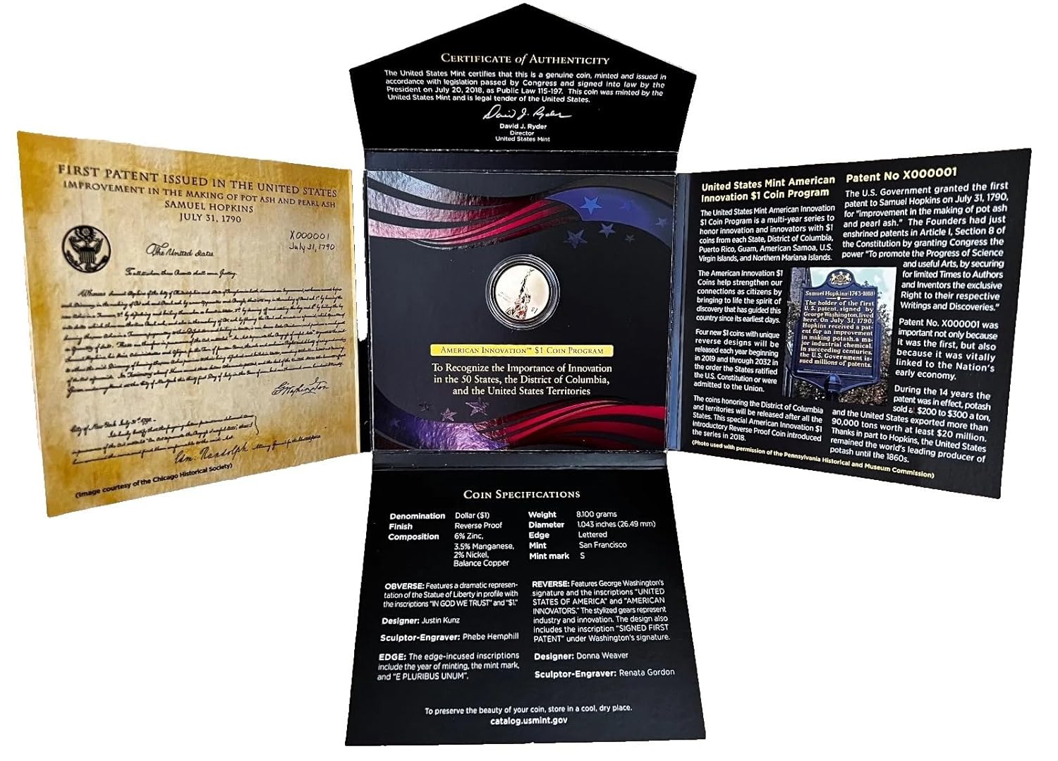 2018 American Innovation $1 Reverse Proof Coin, Introductory Issue, Legal Tender