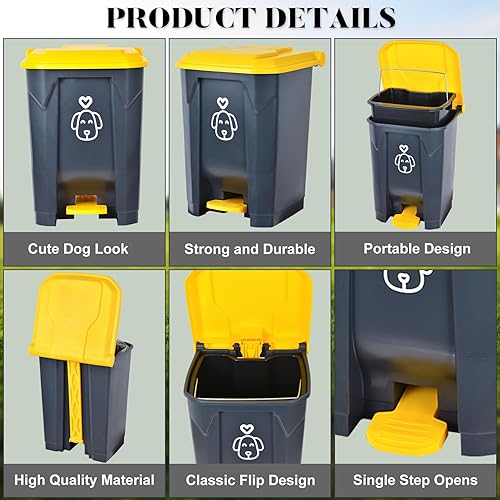Miniatura 5 de Outdoors - Cubo de basura para excrementos de perro con tapa y 290 bolsas de basura biodegradables, lindo bote de basura para patio, hogar, jardín,
