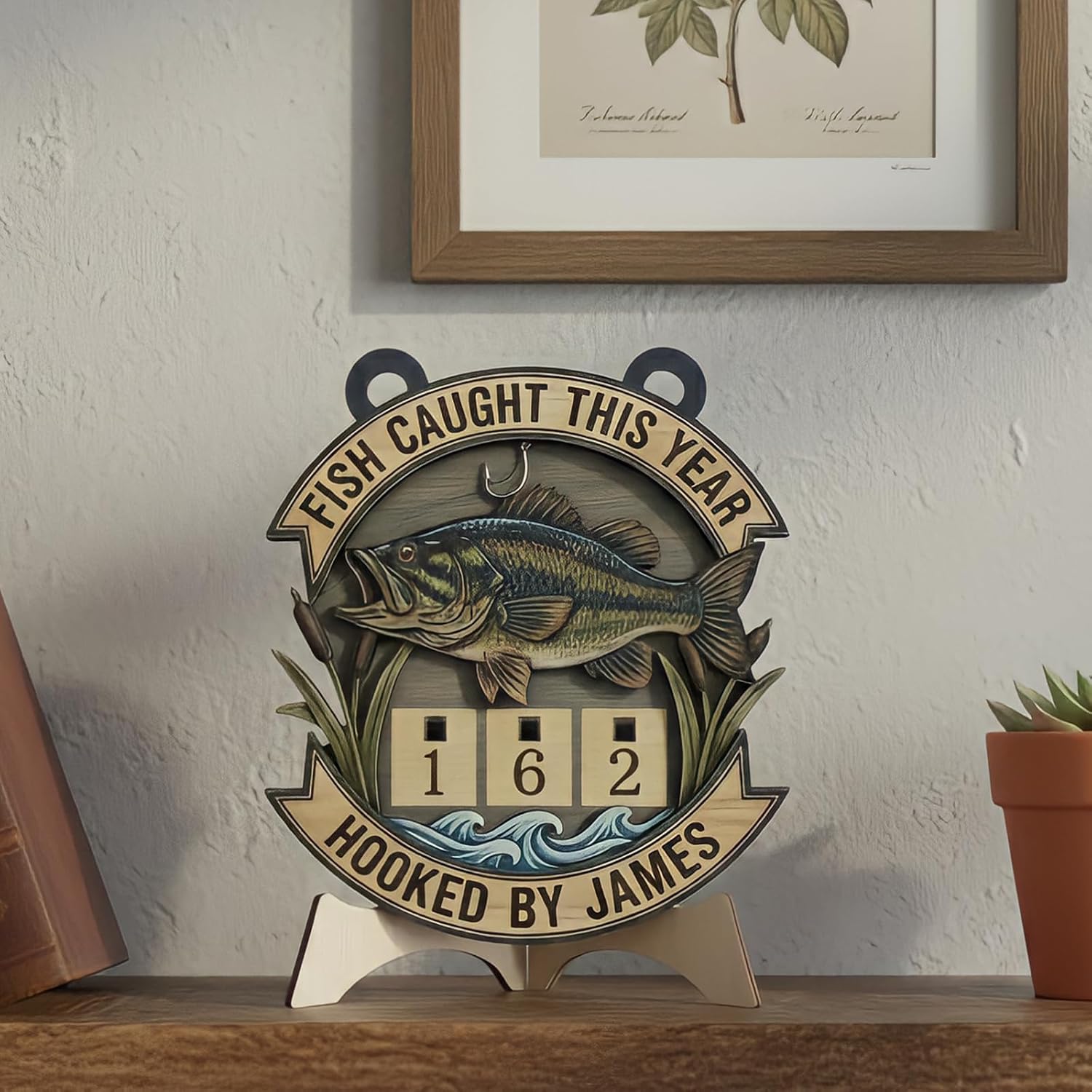NAZENTI Personalized Fish-Caught This Year Sign Gifts for Dad Grandpa, Custom Wooden Fishing Tally Counter Sign, Gifts for Christmas, Personalized Fisher Tracker Signs, Angler Log Cabin Décor