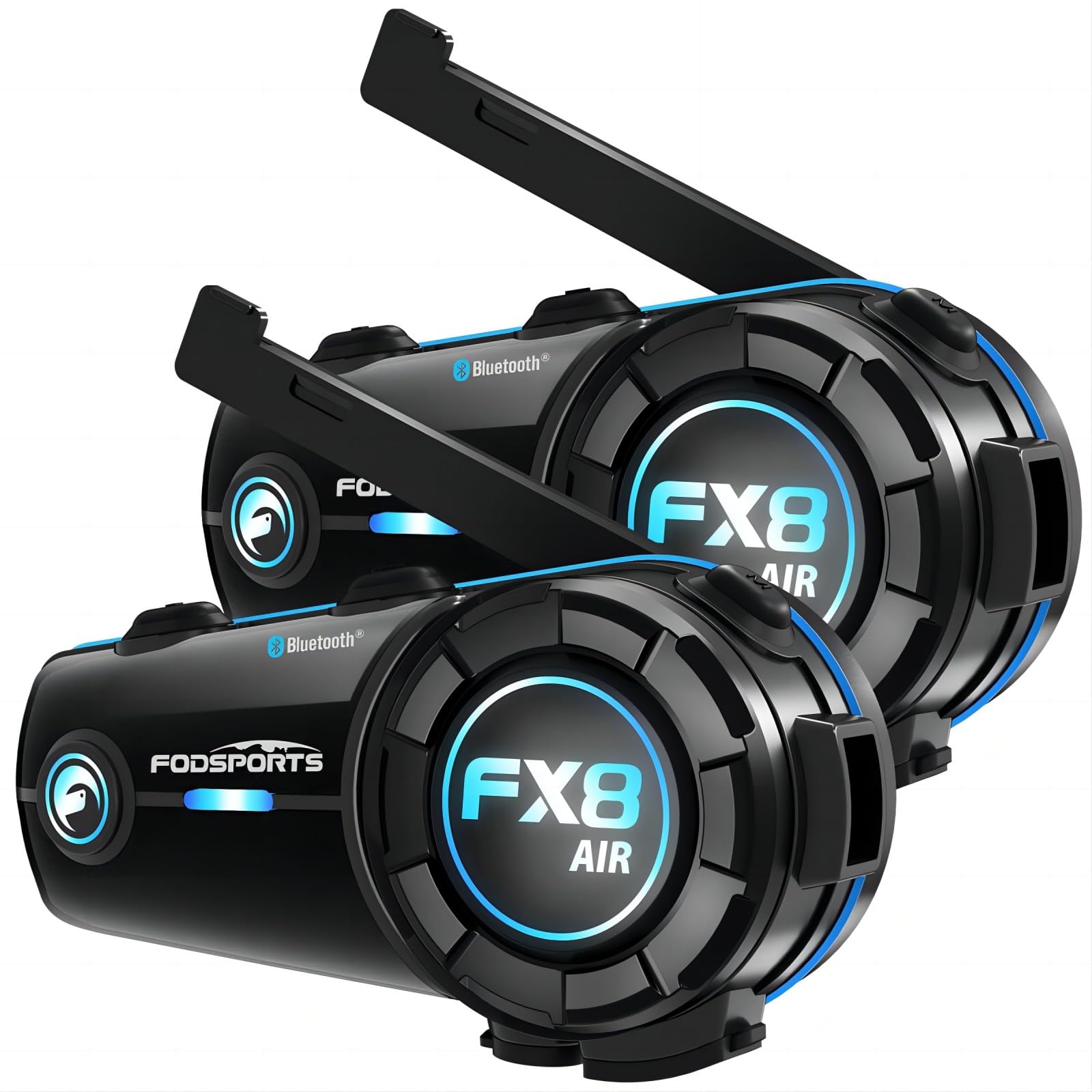 Fodsports FX8 Air Intercomunicador Casco Moto de 4-6 Vías para Motocicleta, Cable AUX con Mezcla de Audio, ENC&DSP Reducción De Ruido, Radio FM, Compartir Música, Batería De 900 Mah