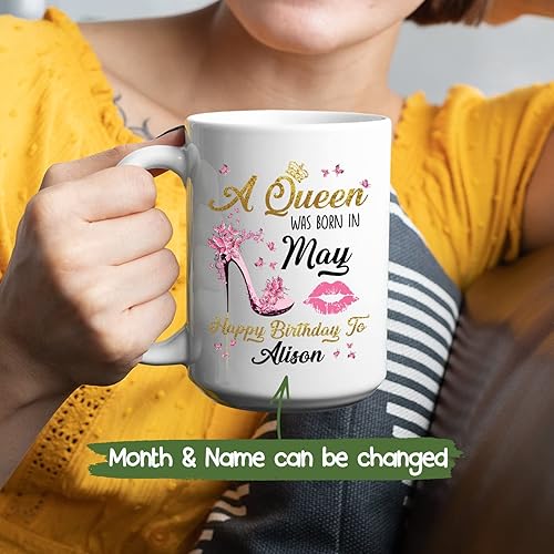 Miniatura 2 de Taza de té de cumpleaños personalizada  A Queen Was Born  Taza de café personalizada de cerámica de cumpleaños para mujeres  Regalo personalizado de