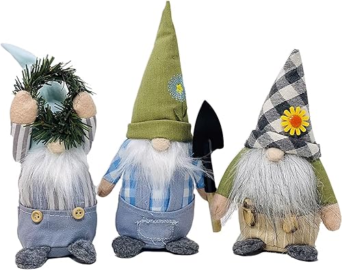 Mudpie Holiday Juego de 3 gnomos de primavera y verano, diseño de flores, color azul y verde