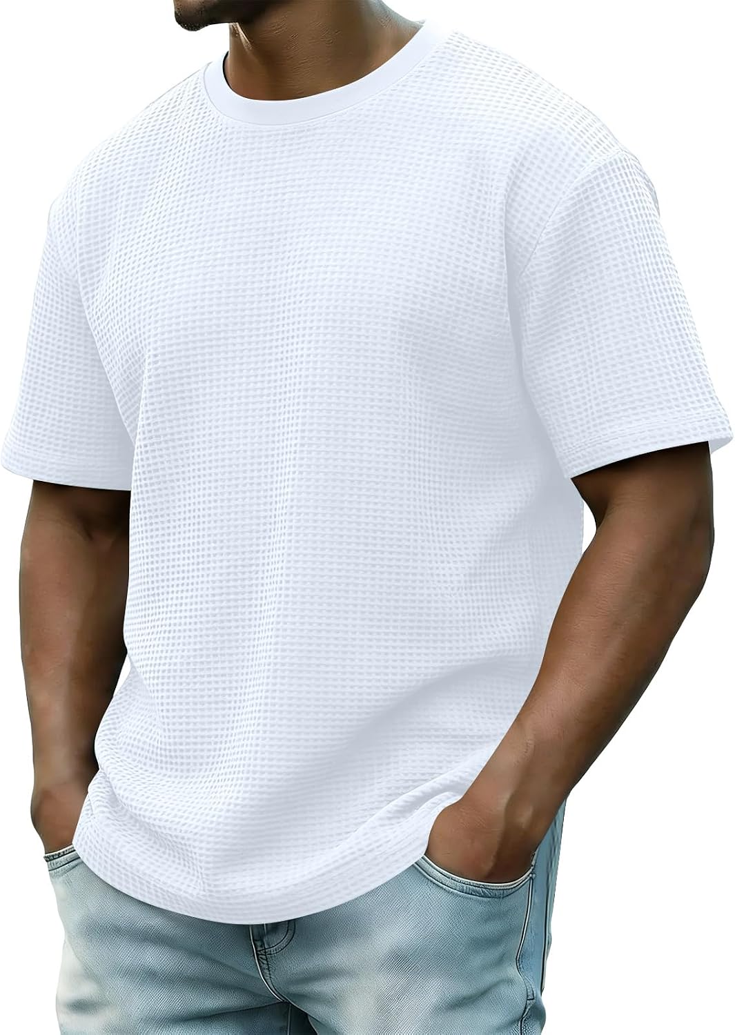 RTRDE Men's Summer Shirts Short Sleeve Waffle Knit Casual Daily Fashion Tshirts, S-5XL