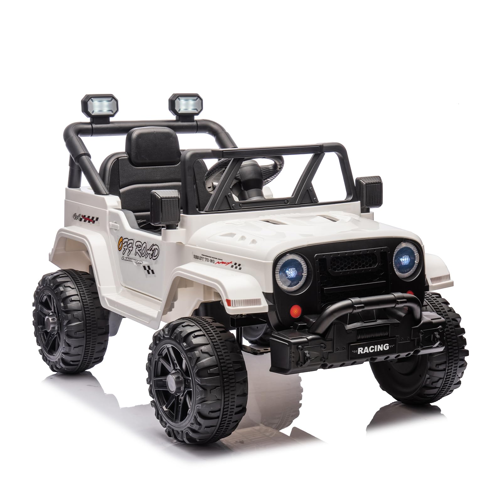 CoolGrows Ride on Car, 2 Motors Electric Cars for Kids, 12V Electric Ride-on Toy with Remote Control, LED Lights, Music, Radio, 2 Speed Modes Smooth Start for 3-6 Years Old, Max Weight 30KG - White