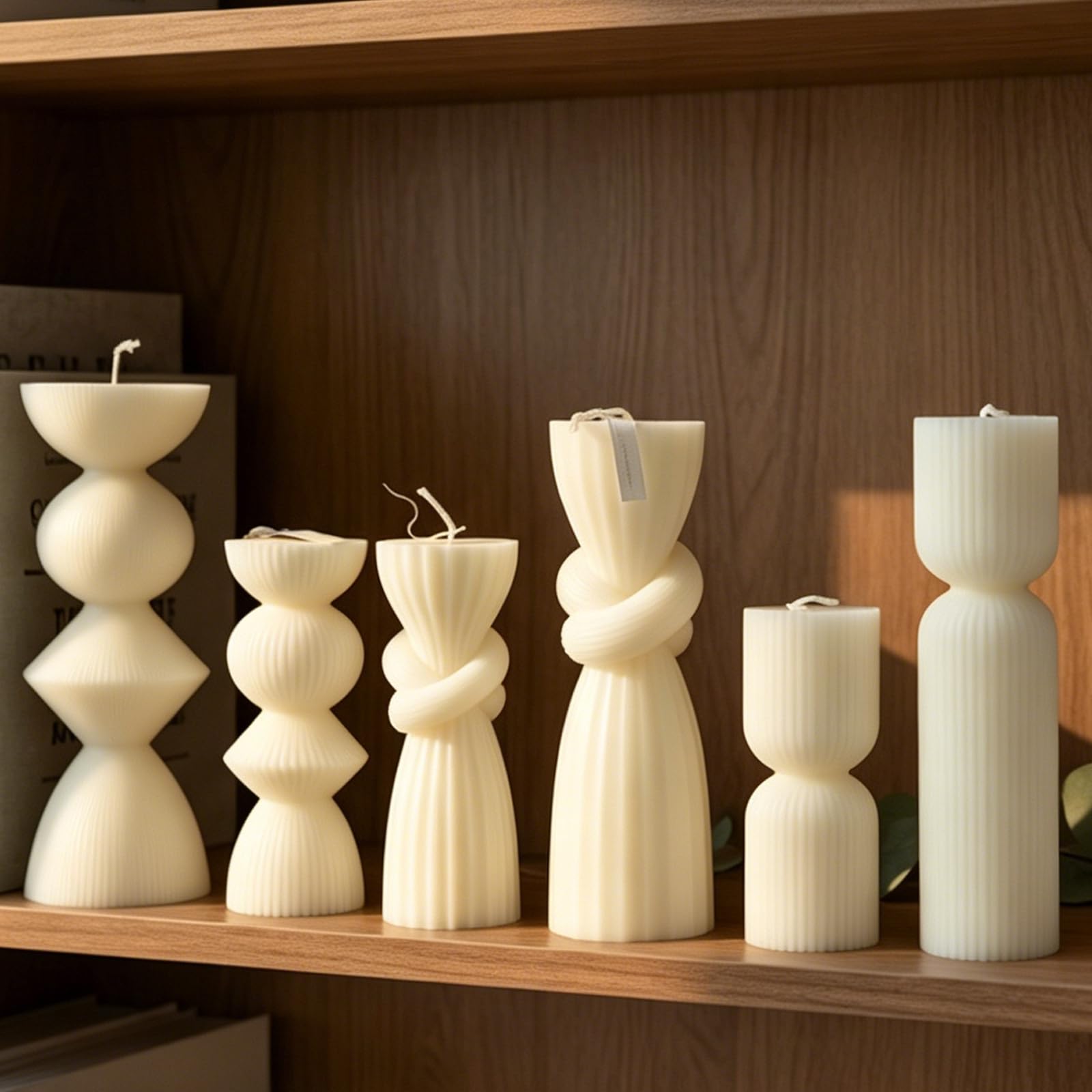 Set di 6 candele a colonna a coste, in cera di soia, regalo decorativo per l'inaugurazione della casa