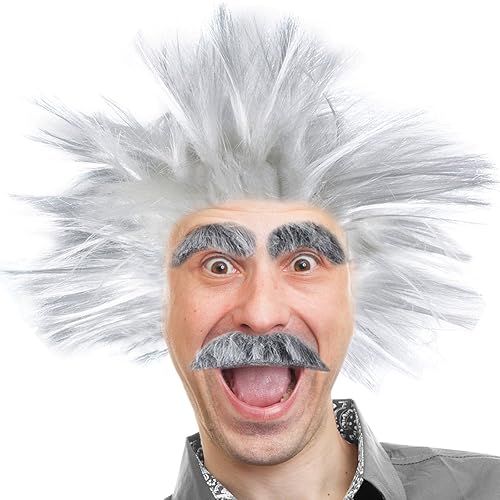 Miniatura 6 de Tigerdoe Disfraz de científico loco, disfraz de científico, peluca de científico loco, disfraz de físico (juego de 3 piezas)